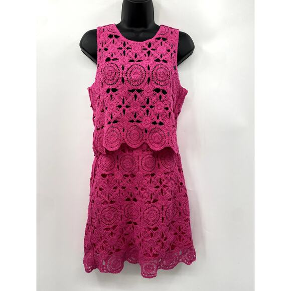 Caroline Constas pink crochet two piece skirt set - Picture 2 of 6